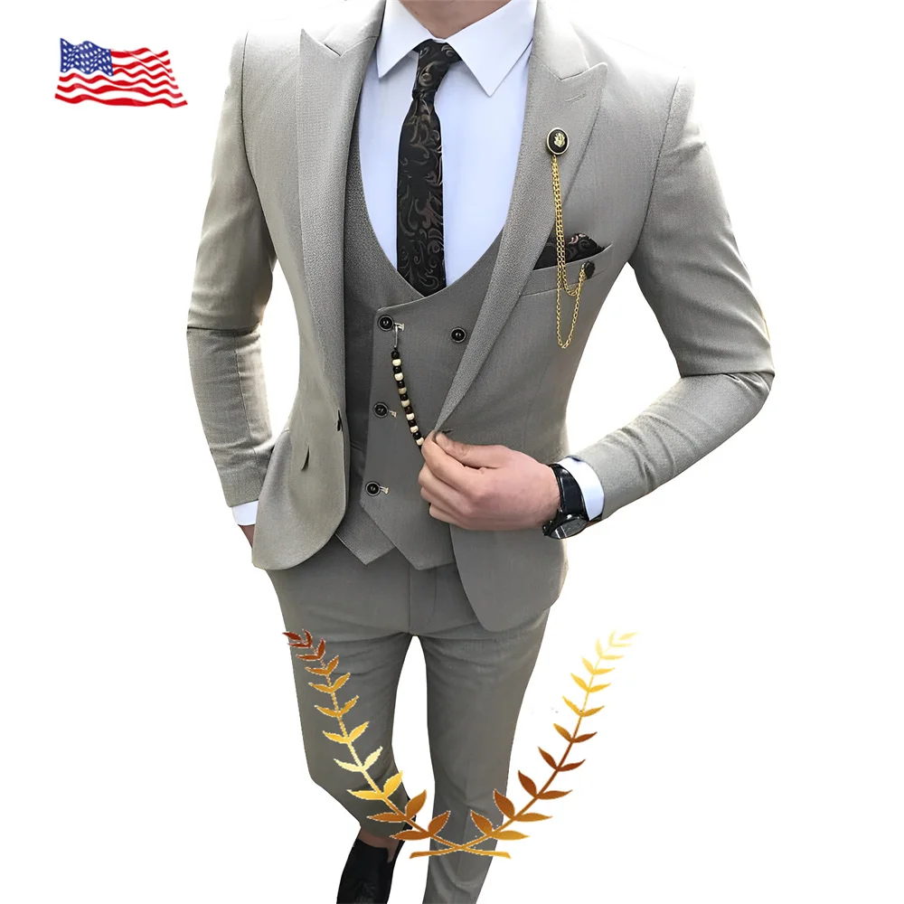 2023 Деловой мужской костюм, пиджак, брюки, жилет, комплект из 3 предметов, Смокинг жениха, Блейзер для мужчин, элегантный костюм для мужчин