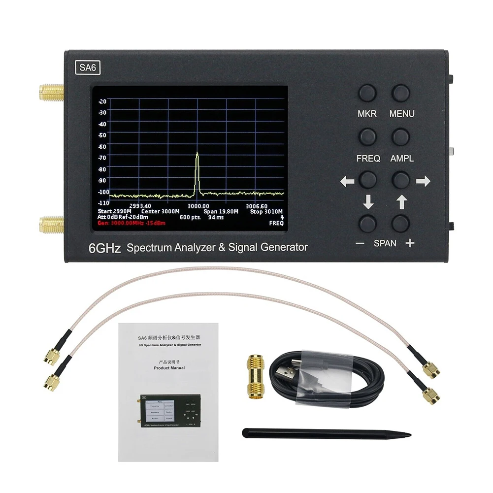 Векторный Сетевой Анализатор SA6 6 ГГц, Анализатор Спектра и генератор Сигналов Компактного Дизайна, 3-дюймовый Цветной Резистивный Сенсорный Экран с диагональю 2 дюйма