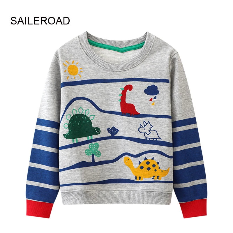 SAILEROAD / Весенняя новая одежда для мальчиков, хлопковая верхняя одежда в полоску с динозаврами из мультфильмов, детские топы, толстовки с капюшоном для малышей, толстовки с капюшоном