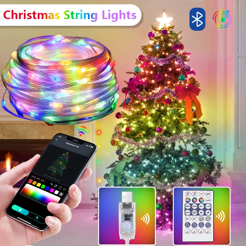 Светодиодная Гирлянда BT RGB Christmas Lights Party 5m 10m Музыкальное ПРИЛОЖЕНИЕ RGBIC Dream Color, Адресуемое Индивидуально USB 5V Power