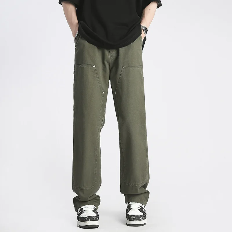Американская уличная модная одежда-карго, мужские осенние брюки свободного кроя с прямой трубкой, повседневные и универсальные длинные брюки