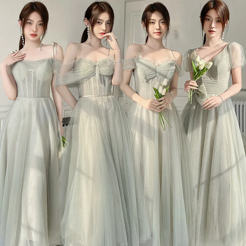 Элегантные модные платья подружек невесты, 4 стиля, Тюлевые свадебные платья средней длины трапециевидной формы, банкетные платья для сестринской группы, вечернее платье