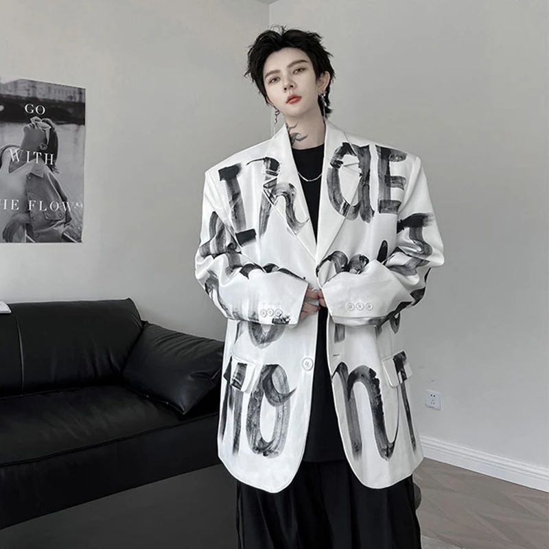 SYUHGFA Роскошный костюм в Корейском стиле, Трендовое Мужское Осеннее пальто с буквенным принтом, Повседневные блейзеры, Индивидуальность Мужской одежды