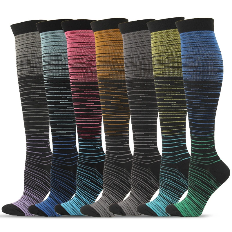 Чулки Градиентные компрессионные смешанного цвета, новые спортивные нейлоновые носки среднего давления, мужские женские носки