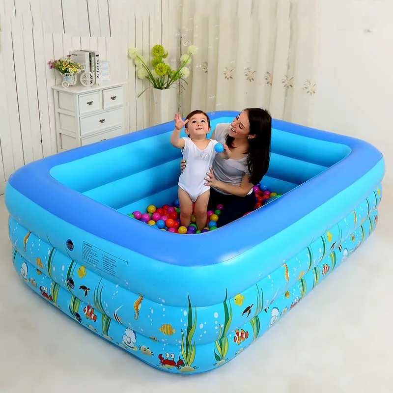 Детский надувной бассейн с тремя кольцами длиной 1,2-2,1 м, экологически чистый бассейн из ПВХ для семейных детей