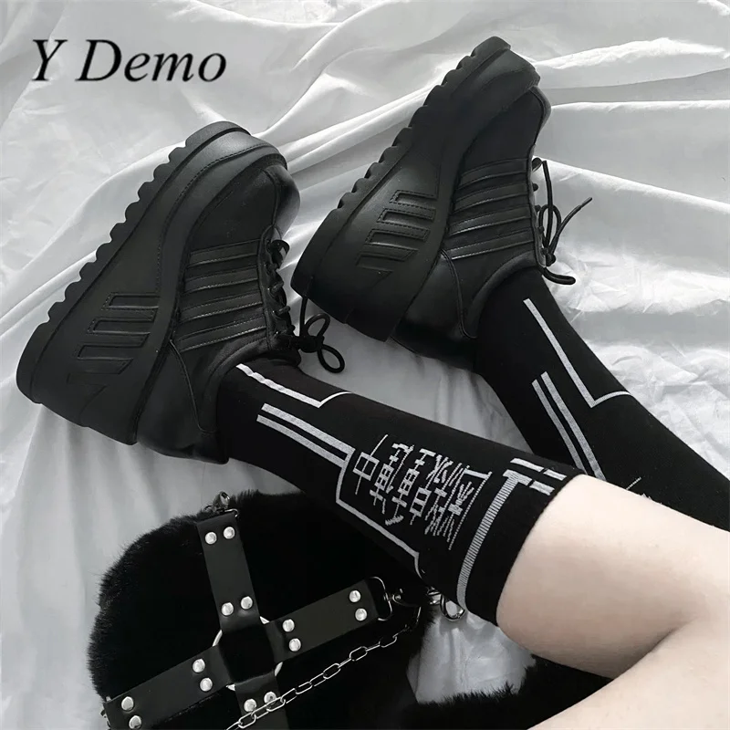 Женские носки Y Demo Techwear с милыми китайскими линиями, белые черные эластичные тонкие носки до середины икры