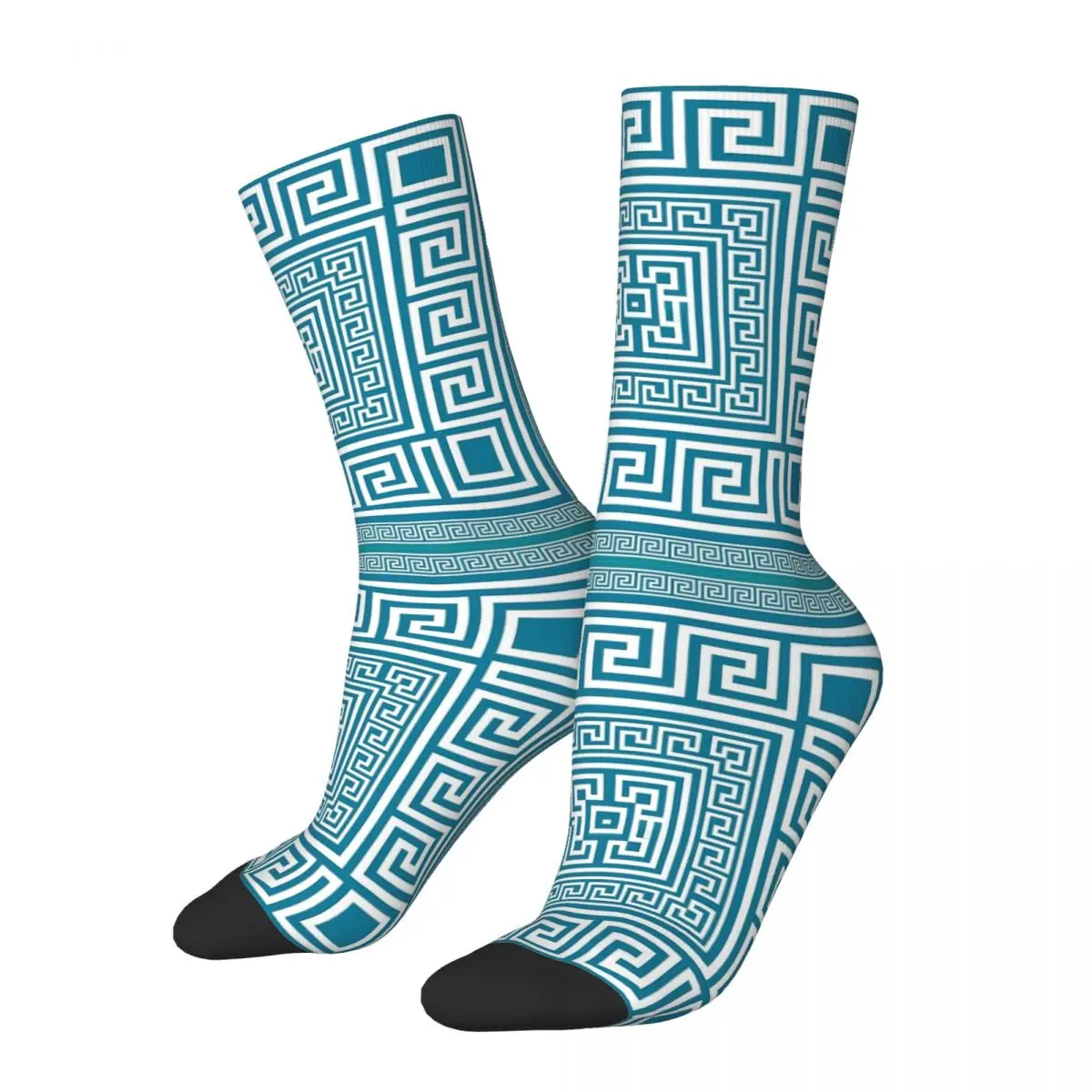 Зимние теплые мужские и женские носки с орнаментом в виде греческого ключа Harajuku, дышащие баскетбольные носки