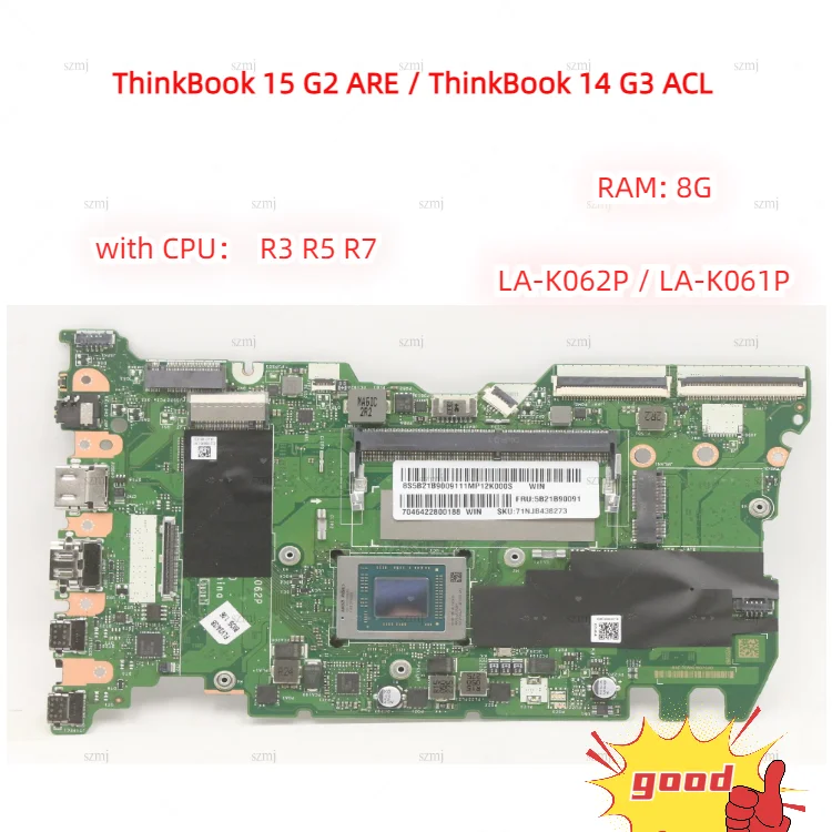 Материнская плата LA-K062P для ноутбука Lenovo ThinkBook 15 G2 ARE/ThinkBook 14 G3 ACL материнская плата для ноутбука, с процессором R3 R5 R7 + RAM 8G 100% тест