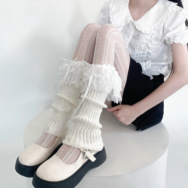 Женские трикотажные гетры с кружевной отделкой, носки для голени, носки для ботинок, уличная одежда для ежедневных вечеринок