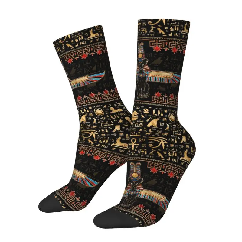 Модные носки Egyptian Cat Bastet с Иероглифами, Женские Мужские Теплые носки с 3D принтом, культура Египта, Спортивные футбольные носки