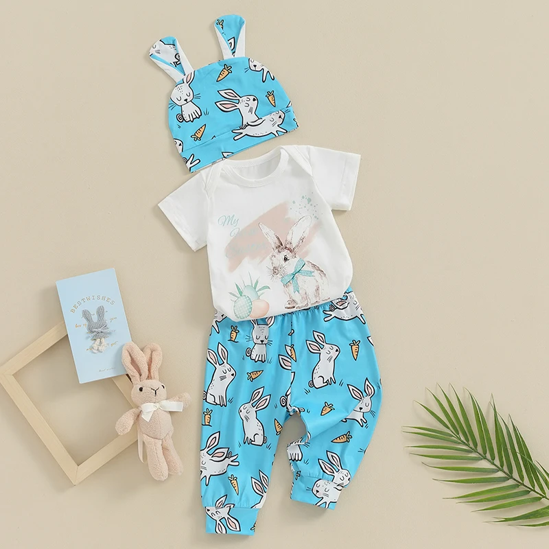 Летняя одежда для новорожденных из 3 предметов, Пасхальные наряды, комбинезон 