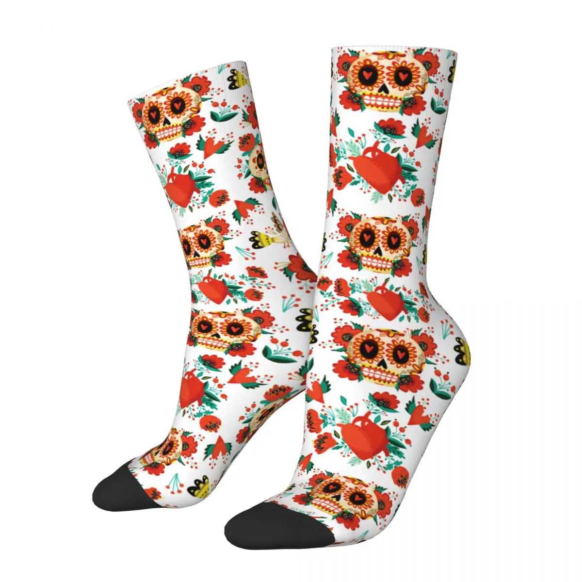 Осень Зима Сумасшедший дизайн Женщины Мужчины Сахарный череп Хэллоуин Мексиканские носки Восхитительный народный стиль Впитывающие пот баскетбольные носки