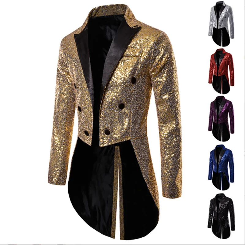 Блестящий смокинг с золотыми блестками 2023, украшенный блестками блейзер, куртка, мужской костюм для выпускного вечера в ночном клубе, сценическая одежда Homme для певцов