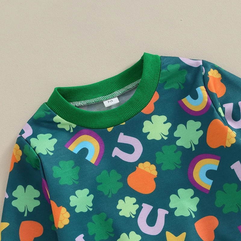 Ирландский наряд для маленьких девочек, толстовка с длинными рукавами и эластичными штанами с рисунком клевера и радуги, комплект милой детской одежды из 2 предметов