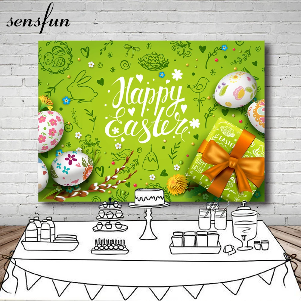 Sensfun Весенние Счастливые Пасхальные фоны для фотосъемки, Зеленые Кроличьи яйца, Подарки Для детей, Фон для фотосъемки новорожденных