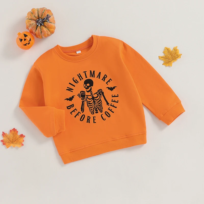 ZZLBUF, толстовка на Хэллоуин для маленьких девочек и мальчиков, футболки с буквенным принтом тыквы, пуловеры, топы, осенняя одежда