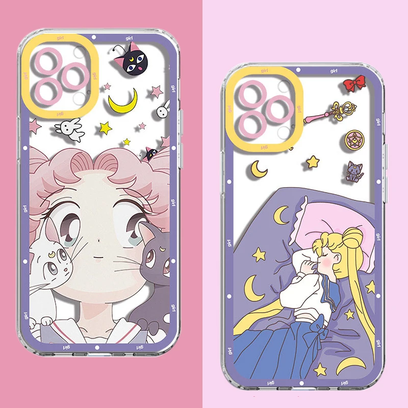 Sailors Moons Cat Girl Чехол для iPhone 14 Pro Max 13 12 11 Pro Max Mini XR XS X 8 7 6 6S Plus SE 2020 Силиконовая Задняя Крышка Мягкая