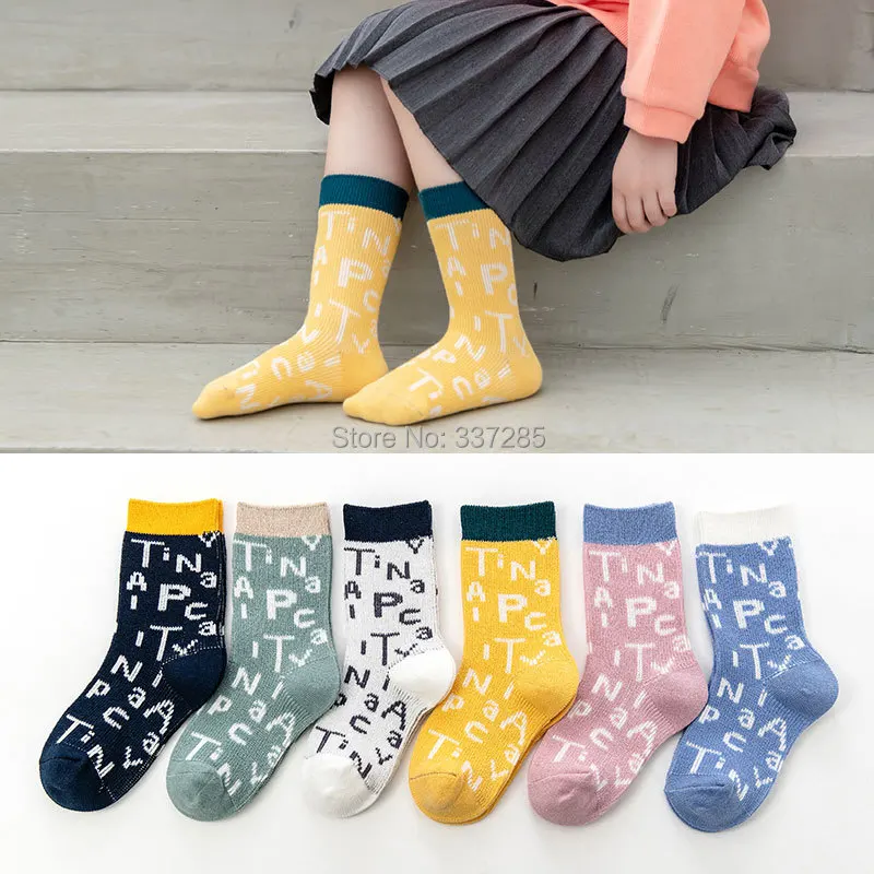 зимние хлопчатобумажные теплые носки для мальчиков, модные длинные высокие носки с надписью, детские носки для девочек, ретро, разноцветные детские баскетбольные носки для детей