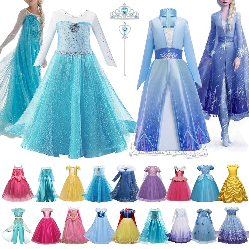 Платье для девочек, косплей-костюм принцессы Эльзы, детский карнавальный костюм на Хэллоуин, нарядные детские платья, праздничный костюм Снежной королевы для детей