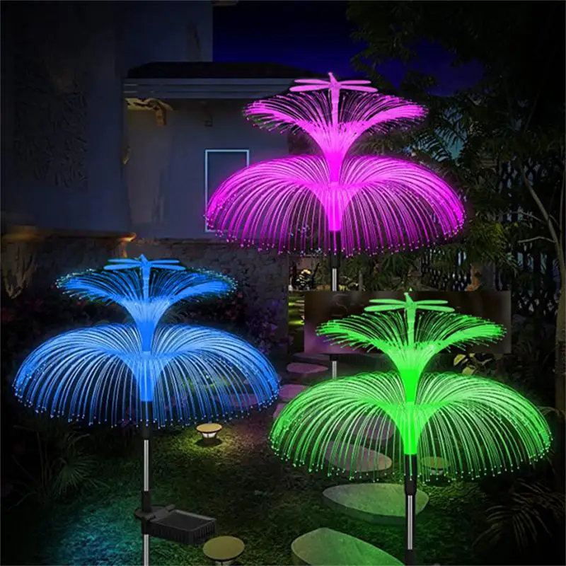 Двойной солнечный свет в виде медузы, 7 цветов, солнечные садовые фонари, светодиодные волоконно-оптические фонари, наружная водонепроницаемая декоративная лампа для газона во внутреннем дворике