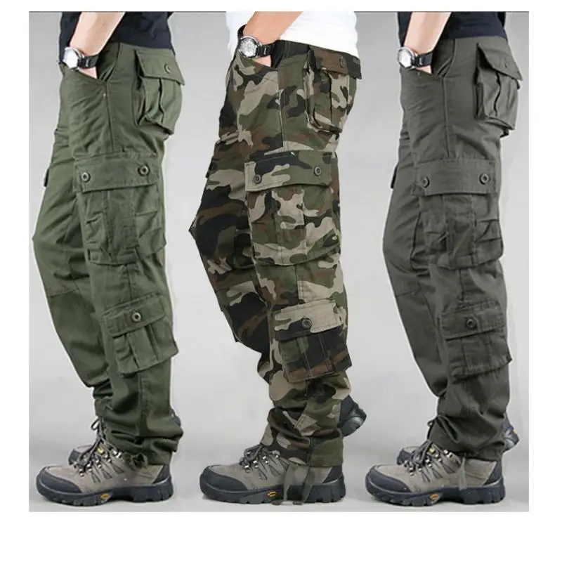 Мужские военные камуфляжные брюки-карго, комбинезон, прямые тактические брюки, Повседневные хлопковые брюки с несколькими карманами, длинные брюки в стиле хип-хоп