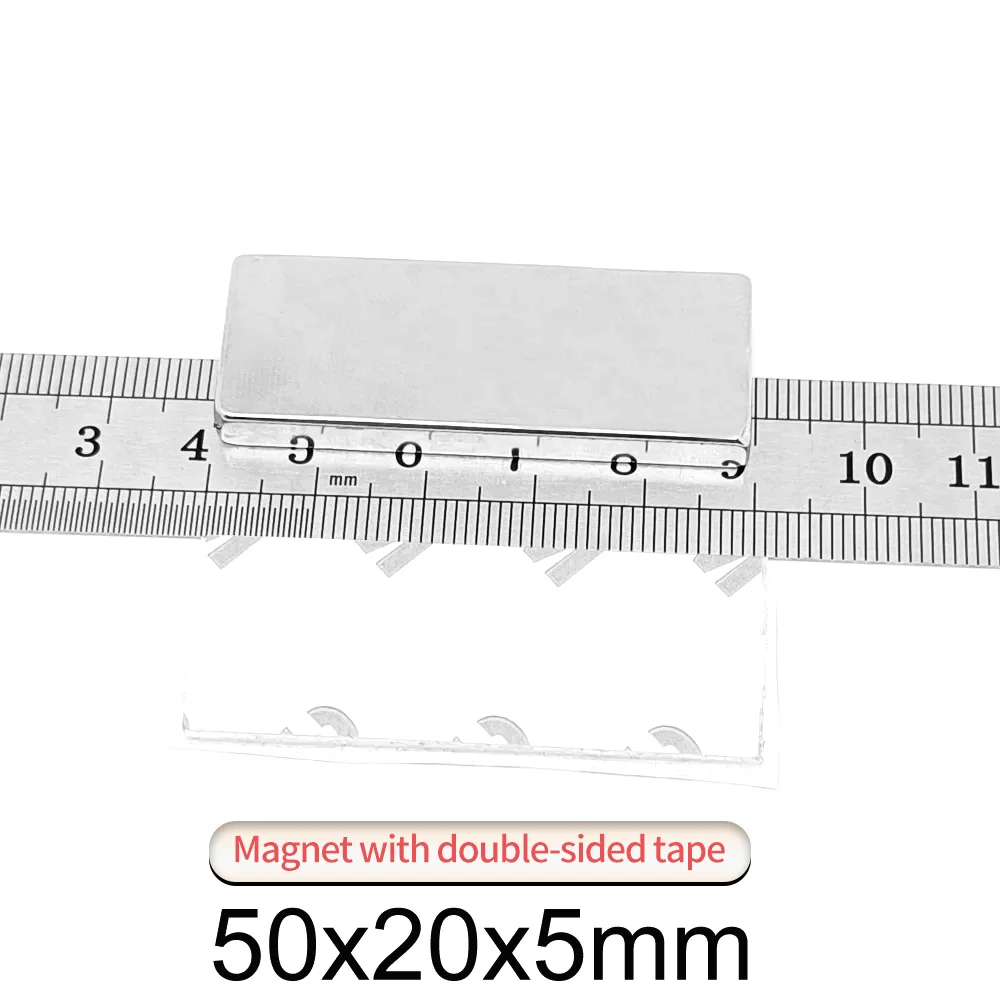 1/2/5/10ШТ Квадратный Мощный Магнит размером 50x20x5 мм с самоклеющимся покрытием 3 м 50*20*5 Блок Прямоугольного неодимового магнита 50x20x5
