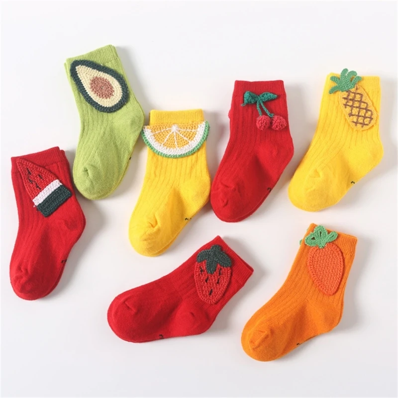 Яркие цветные фруктовые носки, детские носки, нейтральные по гендерному признаку, детские короткие носки, грелки для ног