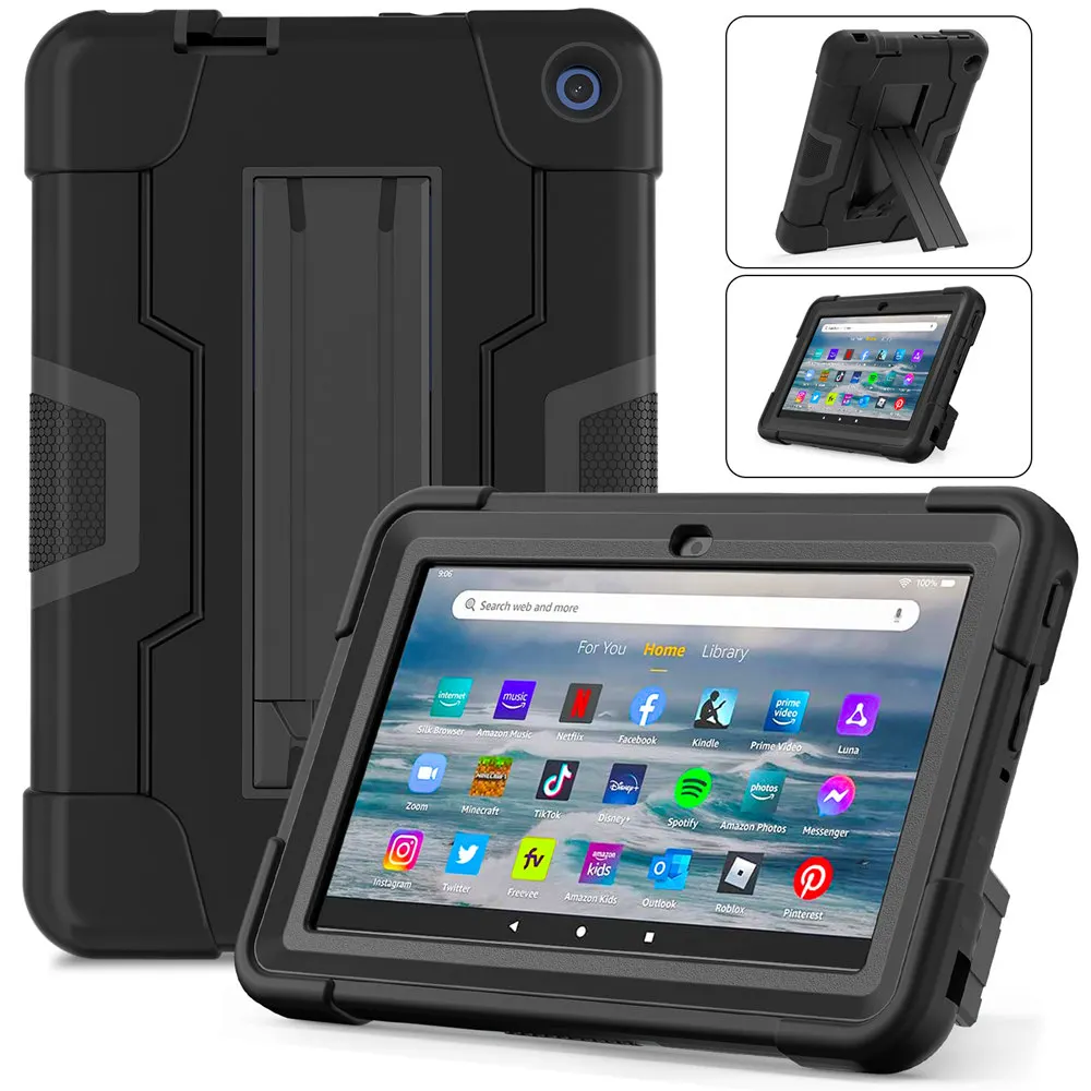 Для планшета Kindle Fire 7 2022 7-дюймовый Чехол Противоударный Чехол Сверхпрочный Силиконовый Защитный Чехол Для Детей TPU + PC Жесткая Гибкая Подставка Armor Case
