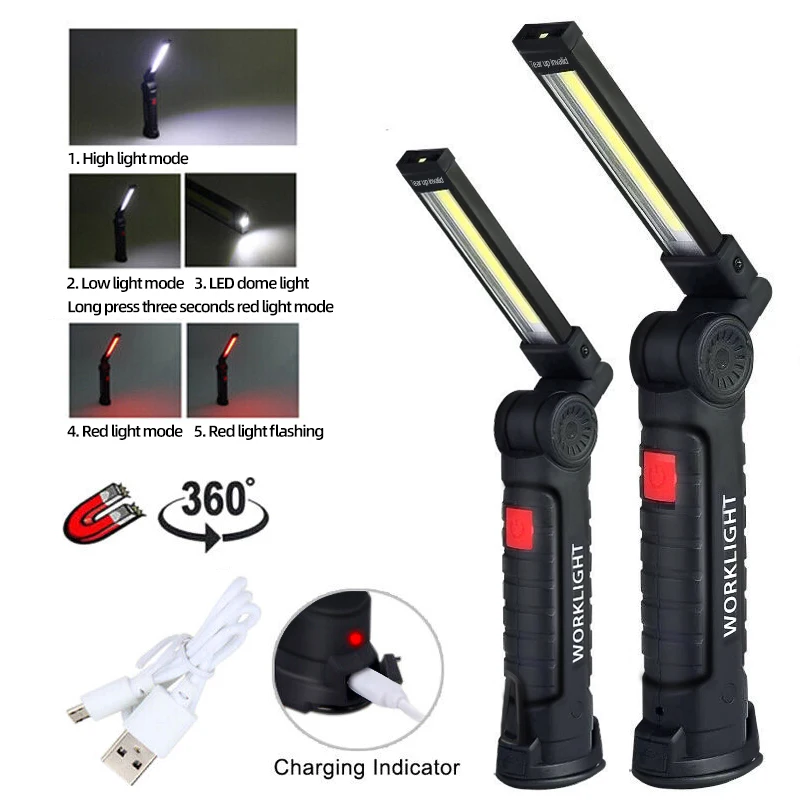 Портативный светодиодный фонарик X-TIGER COB, USB Перезаряжаемый рабочий светильник, Магнитный подвесной светильник Lanterna, встроенный аккумулятор, походный фонарь