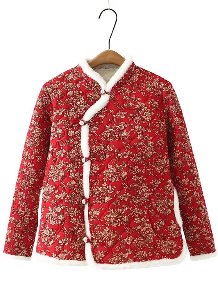 Женская одежда больших размеров, Зимние куртки, Теплая куртка с цветами в китайском стиле, Утолщенное пальто из хлопка и плюша Внутри