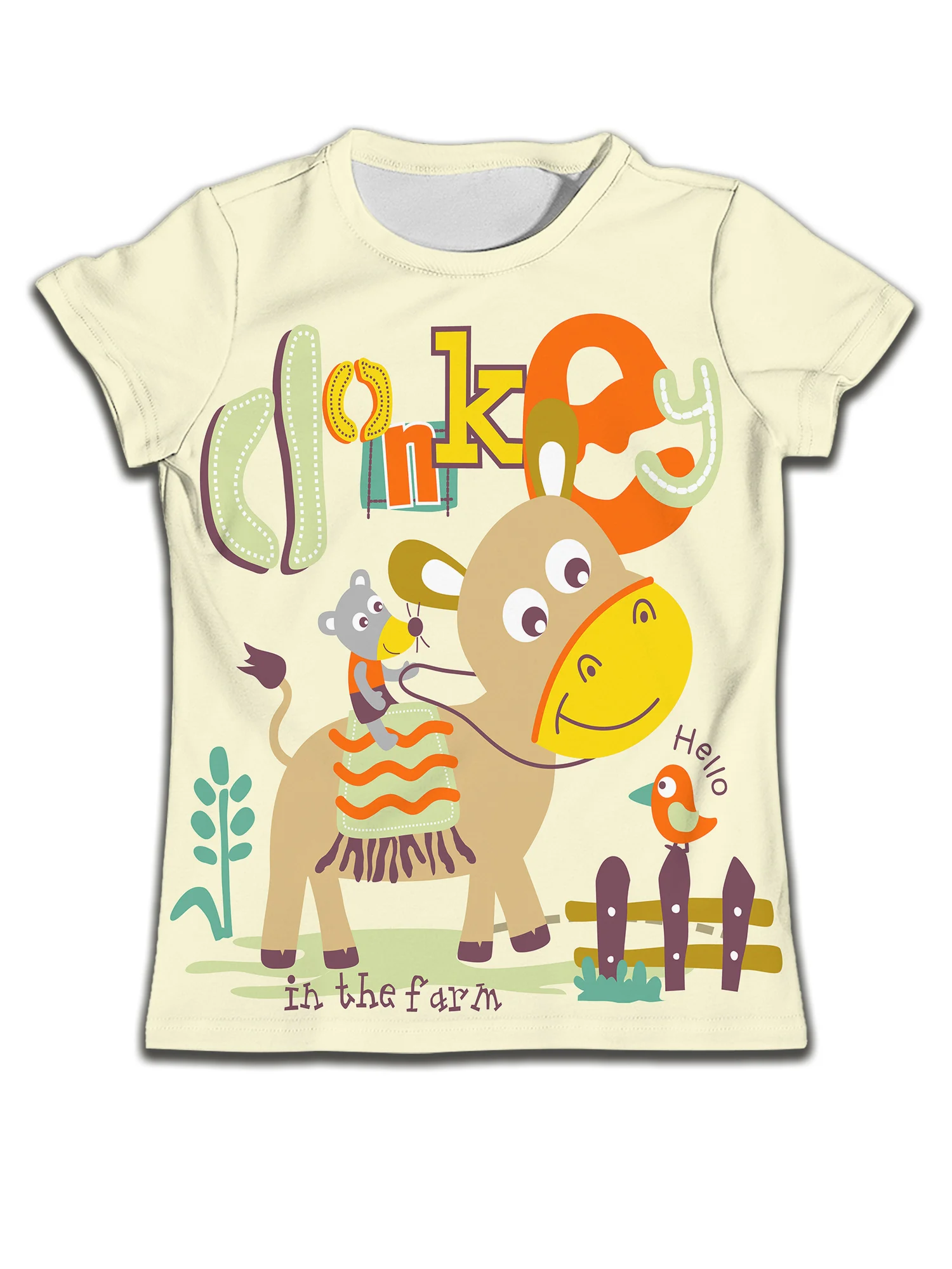 Детская летняя модная футболка с короткими рукавами и рисунком мультяшного ослика для мальчиков, повседневная и удобная толстовка с круглым вырезом для девочек
