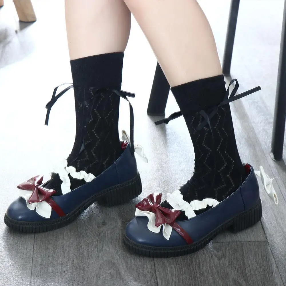 Летние дышащие Хлопчатобумажные носки японской Лолиты JK Kawaii, Сладкие чулки, Длинные носки, Женские Бандажные чулки