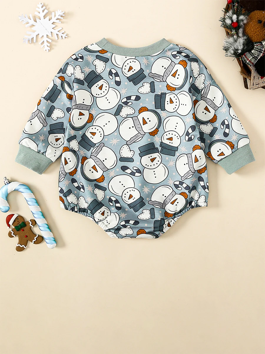 Детский Комбинезон с капюшоном для новорожденных, повседневное боди с длинными рукавами и принтом рождественского снеговика для новорожденных, милая одежда