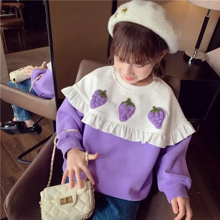 Новые Весенне-осенние свитера с 3D фруктами и оборками, Детская одежда, Корейские свитшоты принцессы на День рождения для девочек, Детские топы, Одежда
