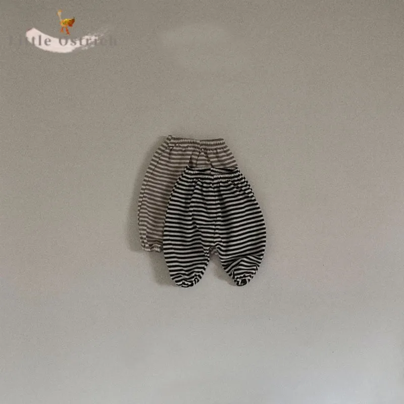 Хлопчатобумажные брюки в полоску для новорожденных девочек и мальчиков, весна-осень, Средняя талия, Низ, повседневные Свободные брюки, детская одежда от 3 до 2 лет