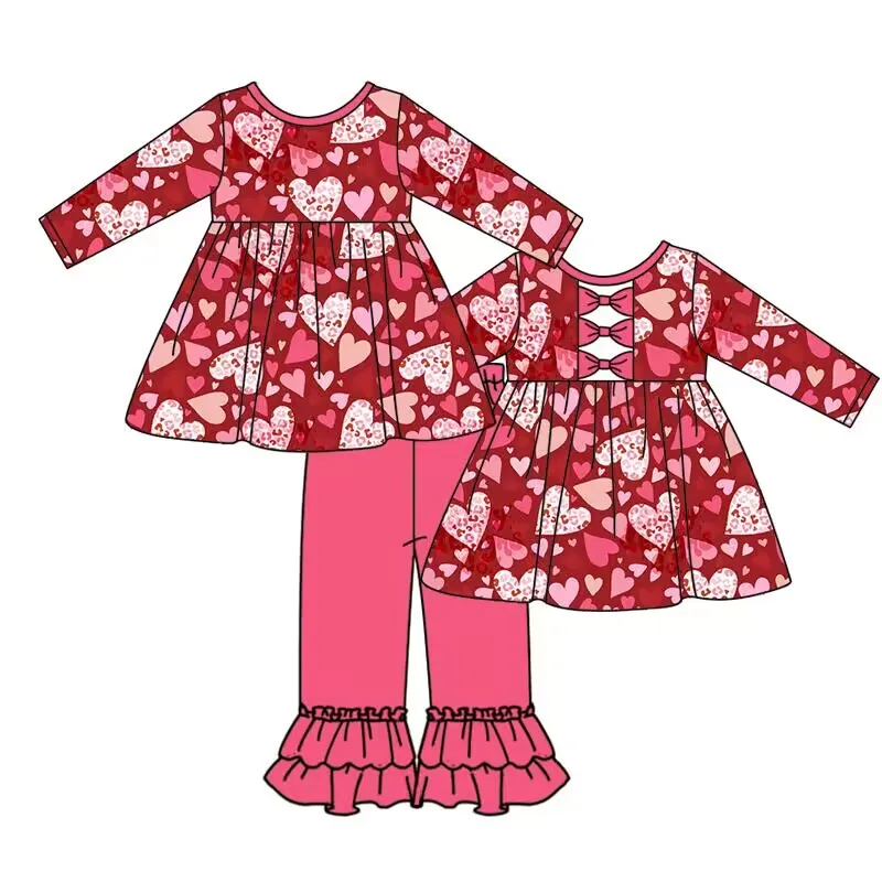 Детская одежда на День Святого Валентина, модный костюм для маленьких девочек, модный костюм для маленьких девочек с принтом любви, оптовый бутик, костюм для девочек