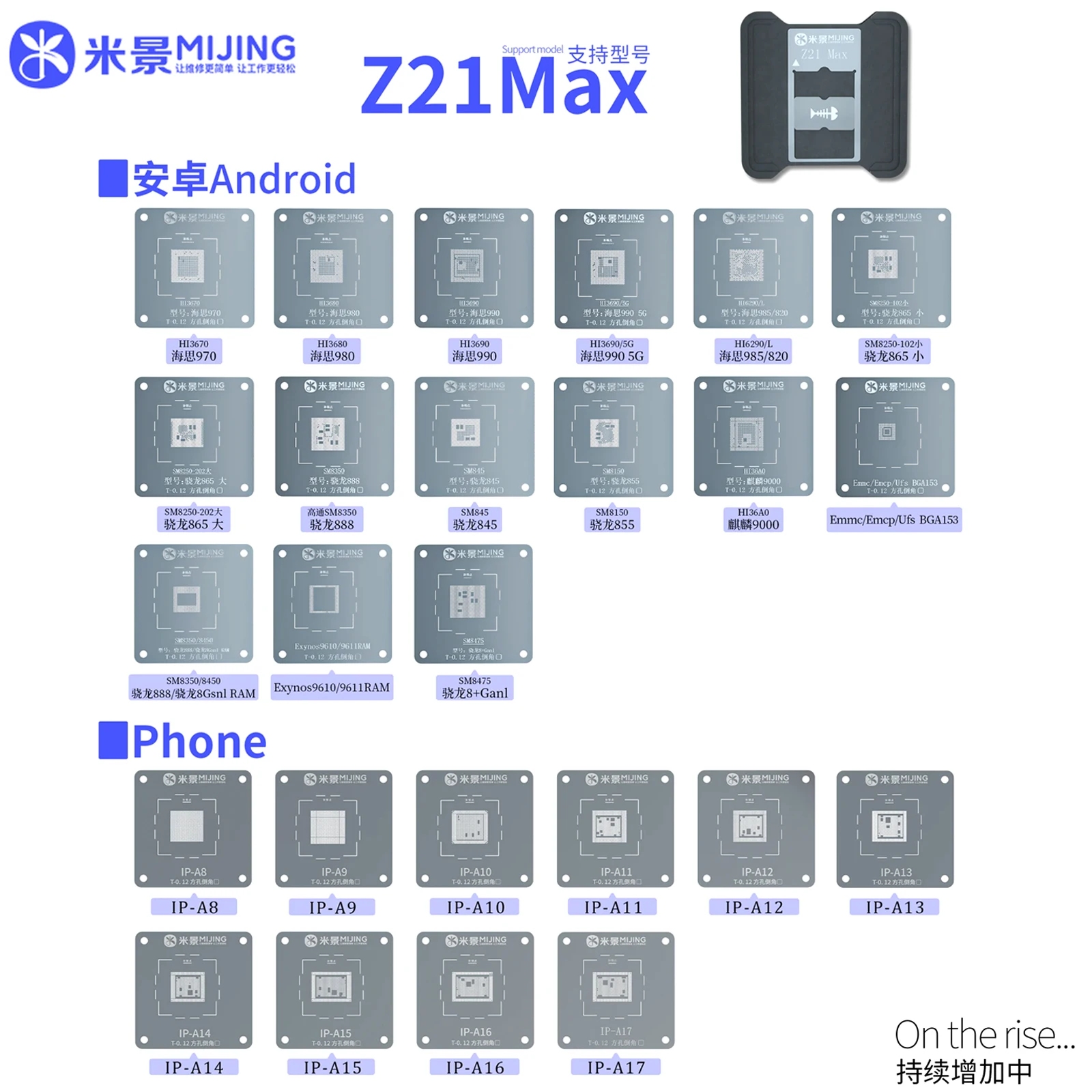 Mijing Z21Max Универсальная Платформа Трафарета Для Реболлинга BGA Для телефонов Android A8-A17 Для Установки Чипов, Жестяной Шаблон, инструменты Для крепления