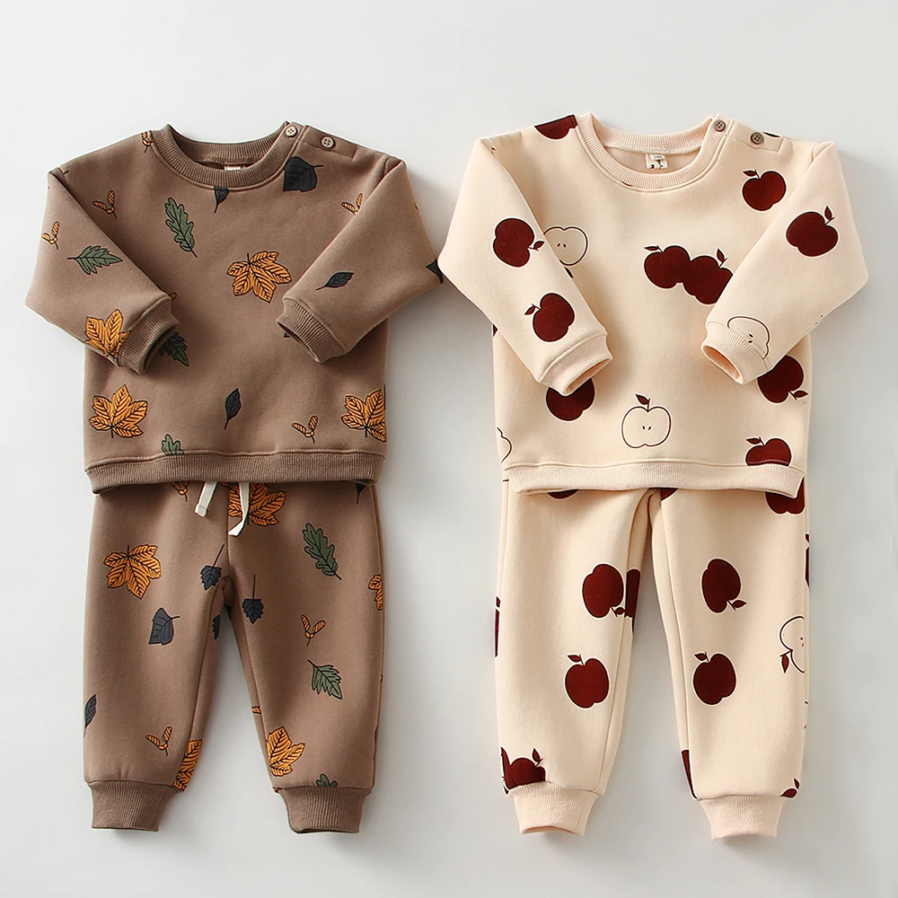 Комплект детской одежды для малышей, весенне-осенние флисовые костюмы, Топы со свитерами и штанами, 2 шт., Одежда для малышей