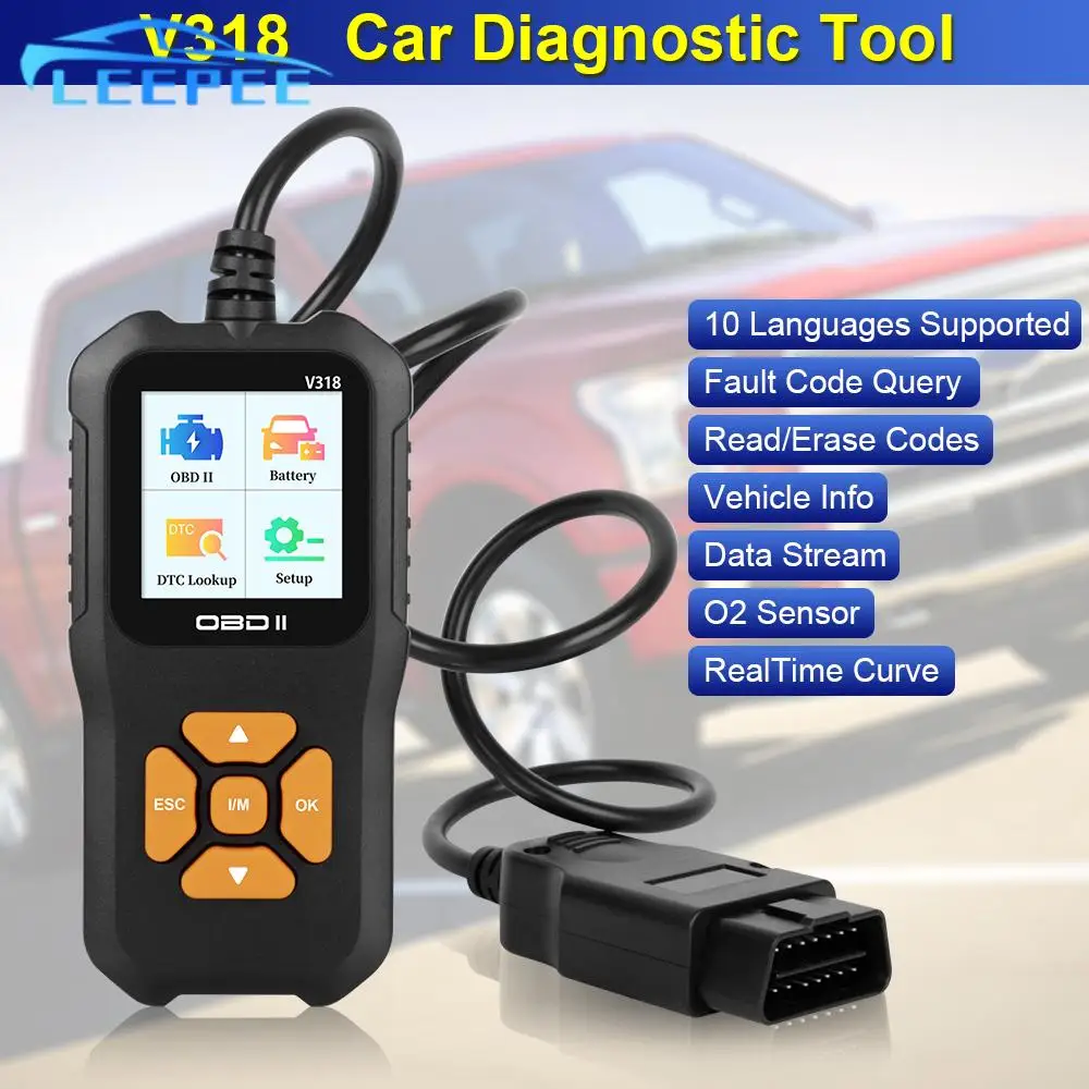 Проверьте систему двигателя Инструмент диагностики автомобиля OBD2 Сканер Многоязычный считыватель кода V318 Считайте информацию о транспортном средстве Тестер заряда батареи