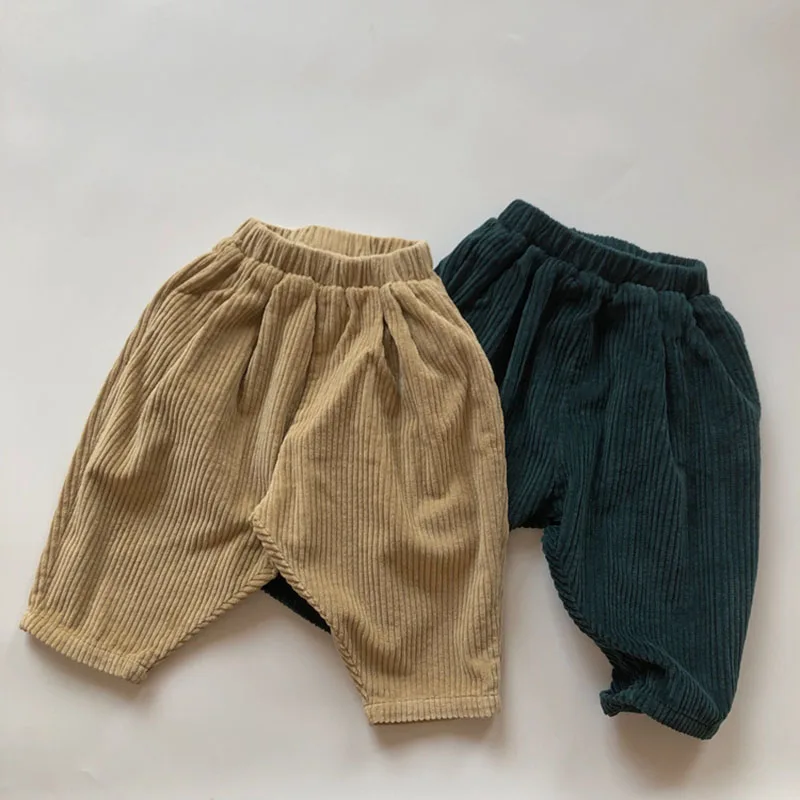 Детские вельветовые брюки, повседневные брюки для детей от 1 до 6 лет, однотонные брюки с эластичной резинкой на талии, весенне-осенние штаны для маленьких мальчиков и девочек