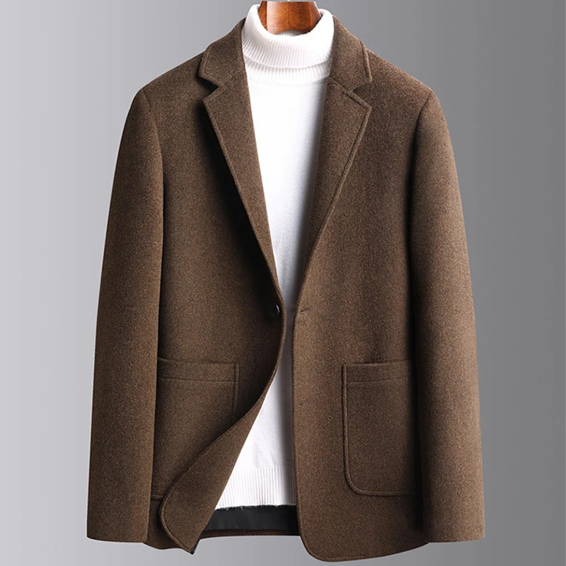 Осенне-зимний плотный мужской деловой тренд для отдыха, приталенный однотонный маленький костюм, пальто