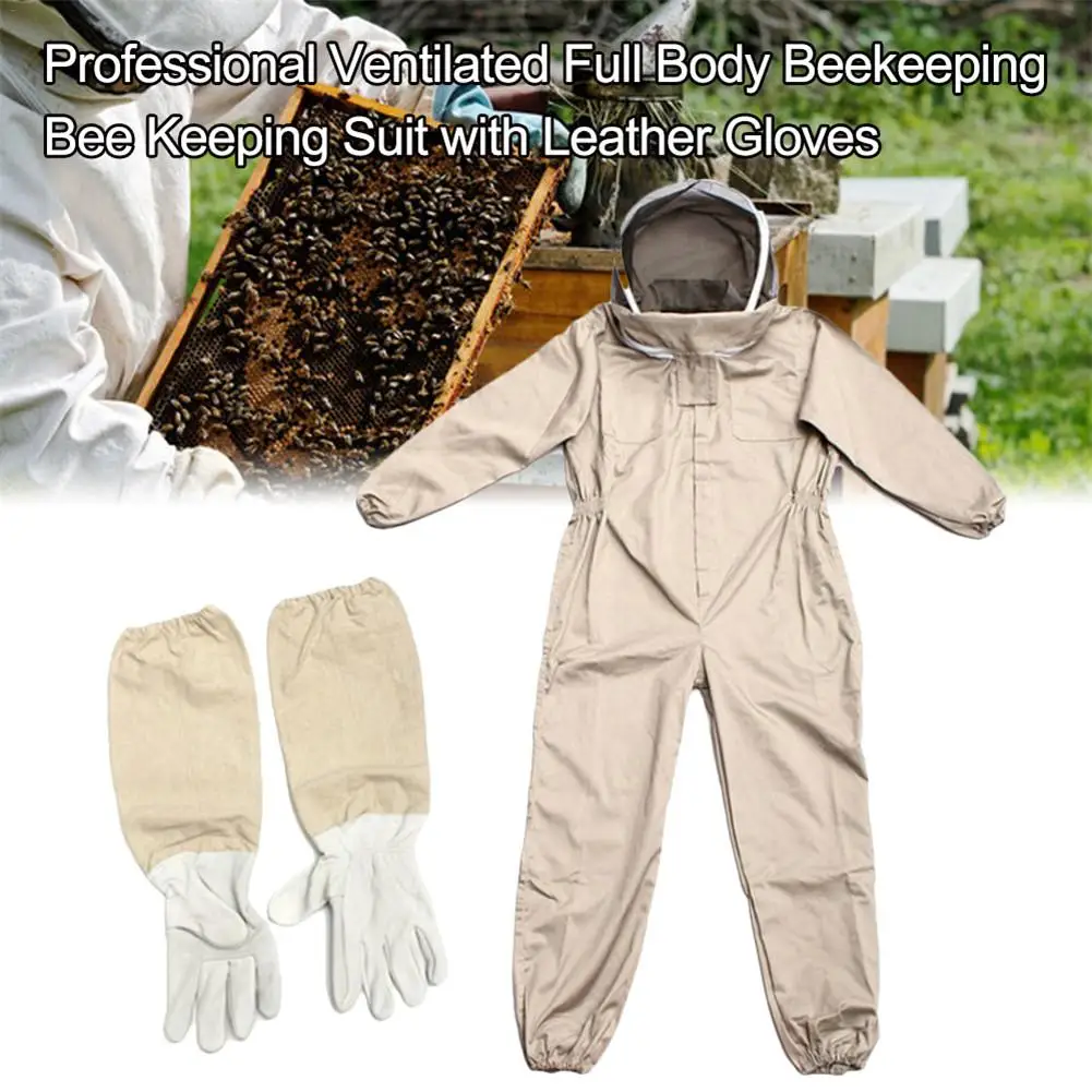 Профессиональный вентилируемый костюм для пчеловодства всего тела с кожаными перчатками, защитная одежда для пчеловодства кофейного цвета
