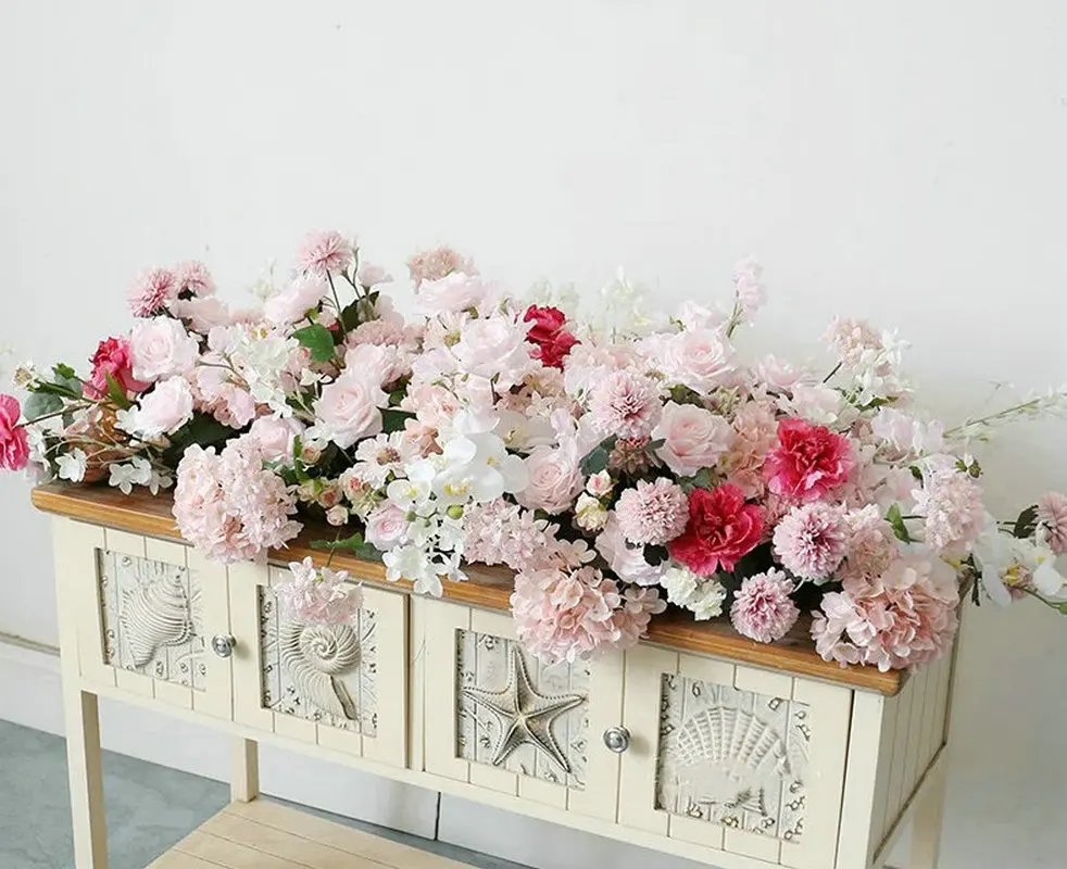 Фиолетово-розовая роза свадебные цветы рядная сцена дорожные свинцовые цветы украшение свадебной сцены искусственные цветы на столе