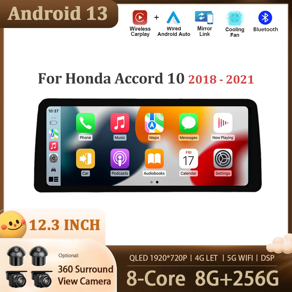 Android 13 Для Honda Accord 10 2018-2021 12,3 дюймовый Автомобильный Мультимедийный Видео Радио Плеер Carplay GPS Навигация Аудио Стерео 4G DSP