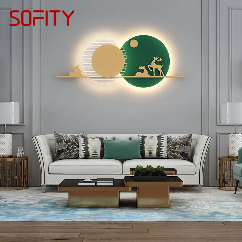 Современный зеленый настенный светильник SOFITY LED 3 цвета Креативное бра с пейзажем оленя для дома Гостиной спальни