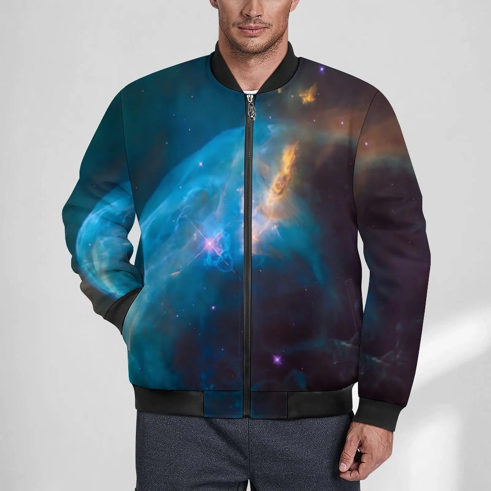 Куртки для космического пространства, Осенняя уличная одежда с красочным принтом Галактики, повседневные пальто, мужская верхняя одежда с капюшоном, Ветрозащитная Дизайнерская куртка Оверсайз