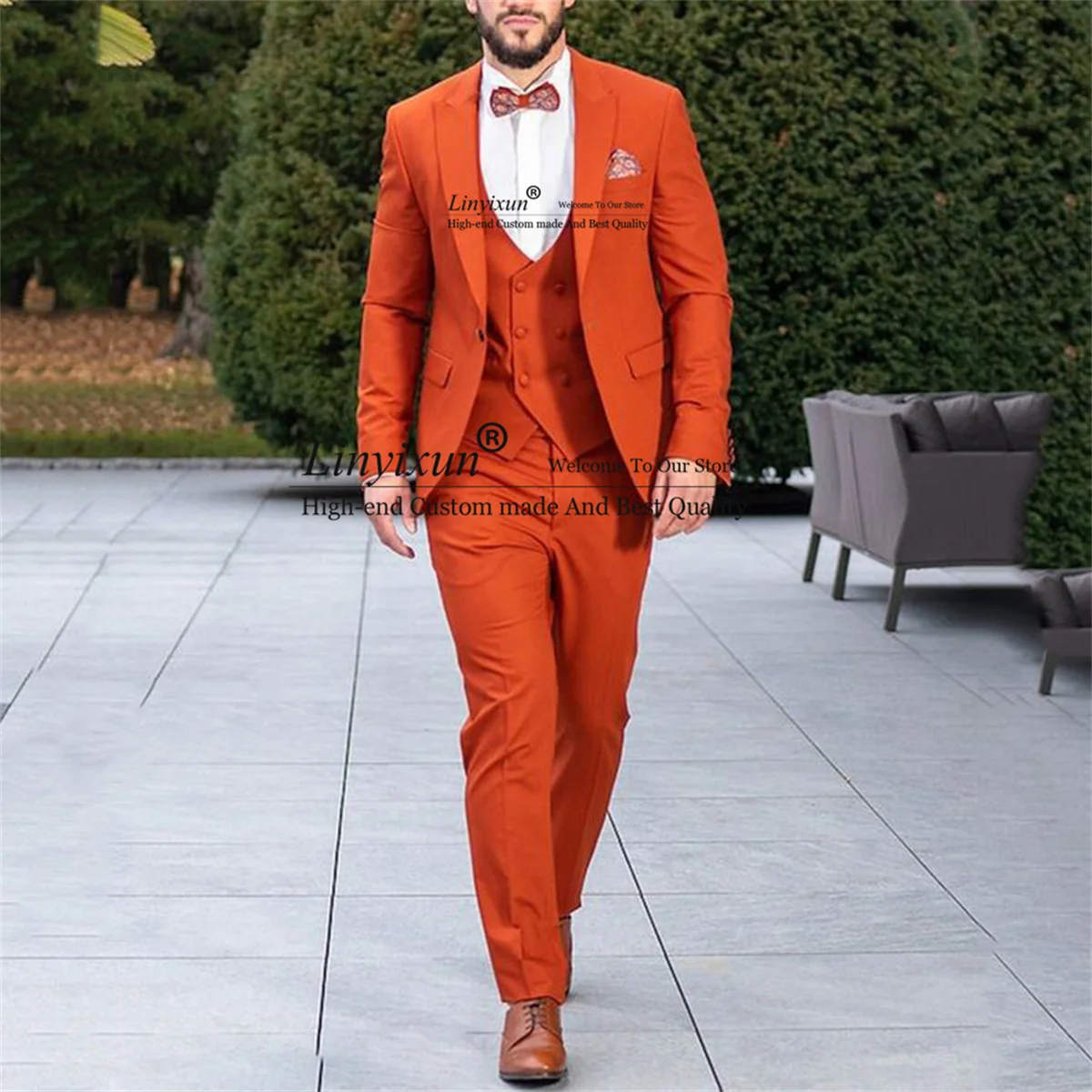 Модные оранжевые мужские костюмы для свадьбы, комплекты из 3 предметов, Смокинги для жениха, деловые мужские блейзеры для выпускного вечера, Приталенный костюм жениха Homme