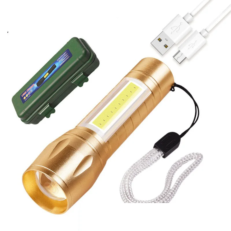 Фонарик с сильным светом Светодиодный фонарик с сильным светом Аварийный фонарик USB-зарядка с боковыми огнями Мини-фонарик с зумом