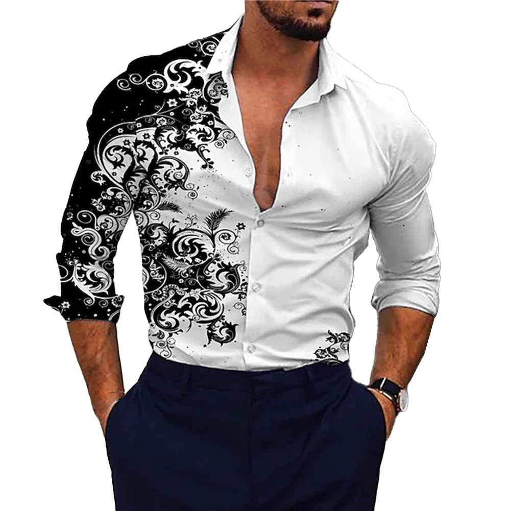 Модная мужская рубашка для фитнеса с длинным рукавом в стиле барокко, шелковое вечернее платье на пуговицах, дополняющее ваш стиль