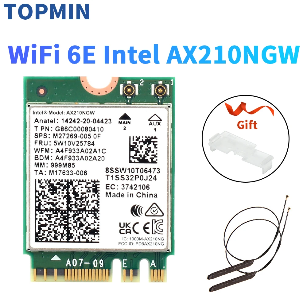 5374 Мбит/с Intel AX210 Wifi 6E M.2 NGFF Беспроводная карта Bluetooth 5,3 AX210NGW Сетевая Карта 2,4 G/5 ГГц 802.11ax WiFi Адаптер Антенна